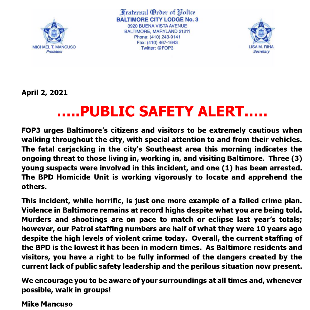 Public Safety Alert 4/2/2021 Events Calendar FOP 3